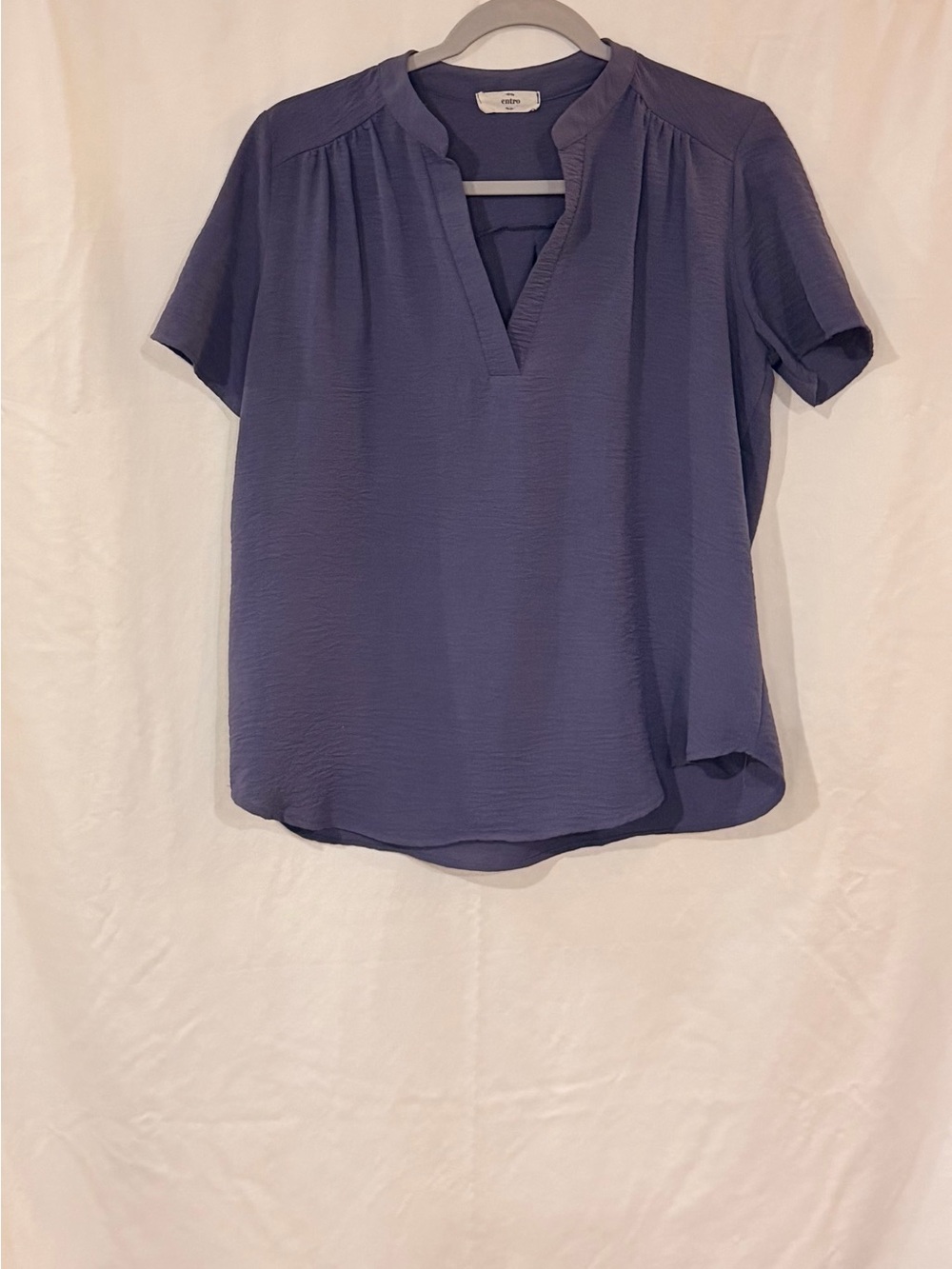 entro Slate Purple Split V-Neck Short Sleeve Blouse